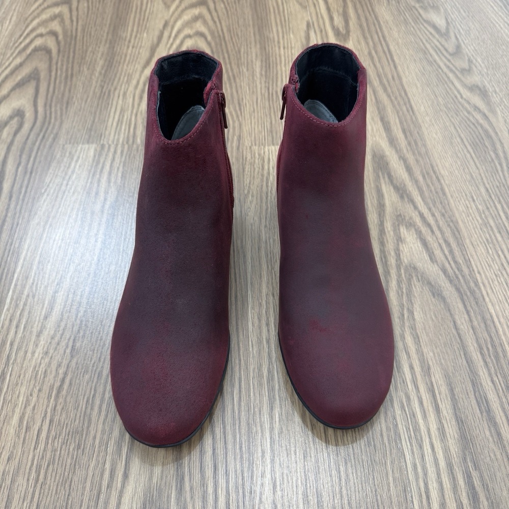 Abeo Ankle Boots Womens 8.5 Burgundy Leather Comfort Bootie Round Toe Holiday - Picture 5 of 16